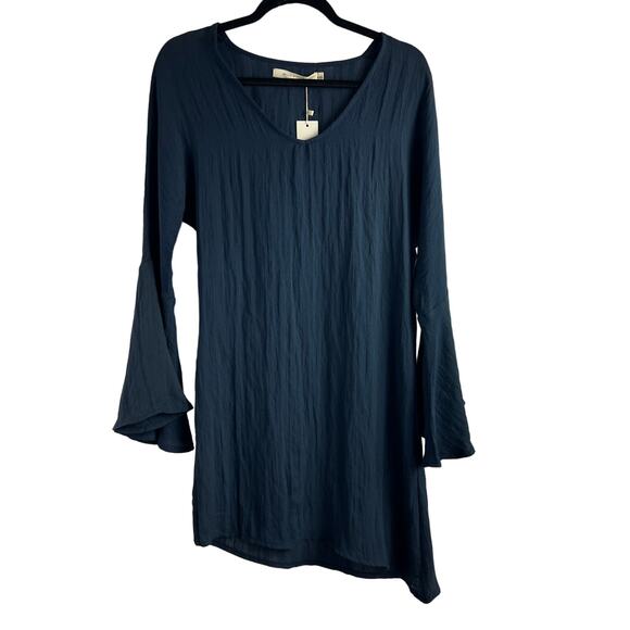 Morrisday Bell Sleeve Flounce Asymmetrical Mini Dress Sz XS Boho Relaxed Travel - Picture 1 of 11